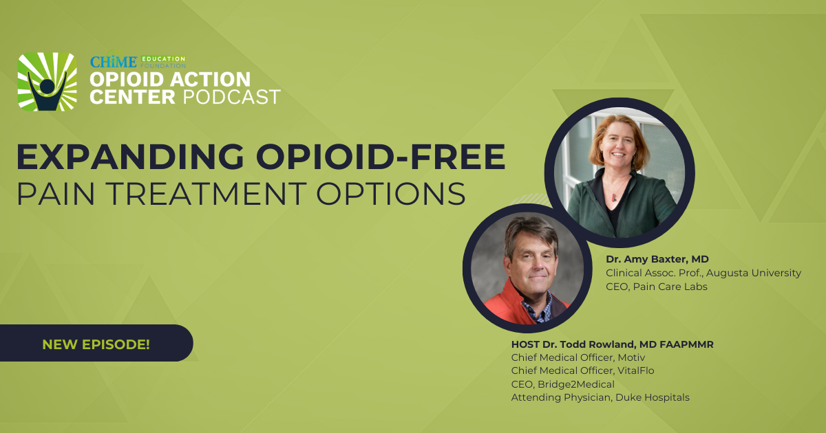 Two headshots of people with text that reads, “Expanding Opioid-Free Pain Treatment Options.”